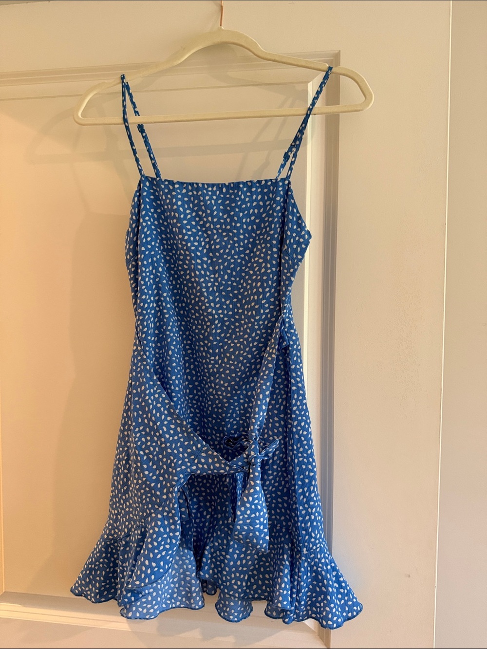 Hello Molly Blue Mini Dress with White Dot Print